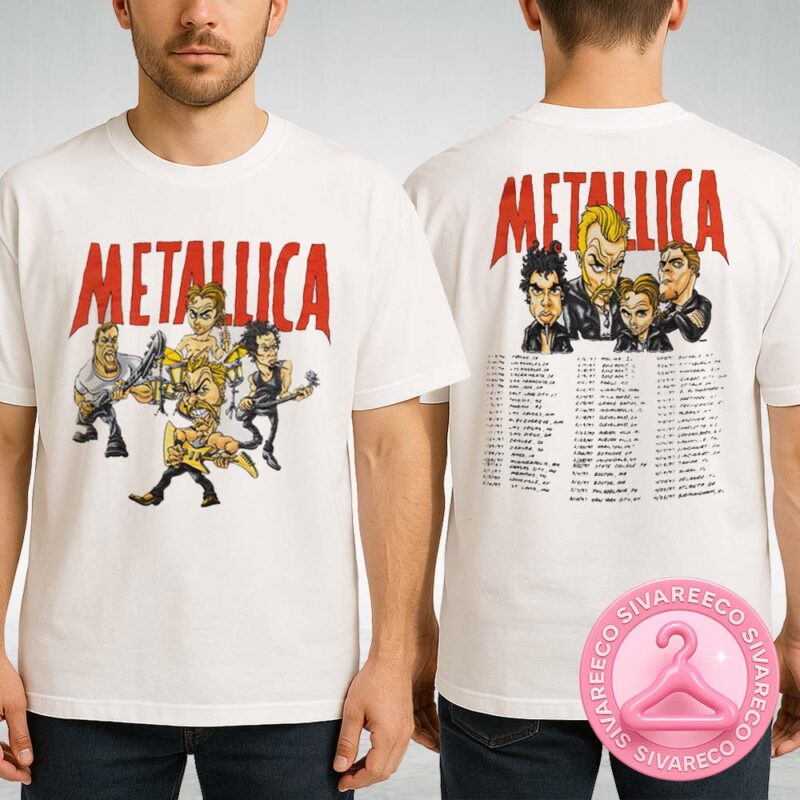 Metallica 1996 1997 Cartoon Band Members Tour Two Sides Unisex T Shirt