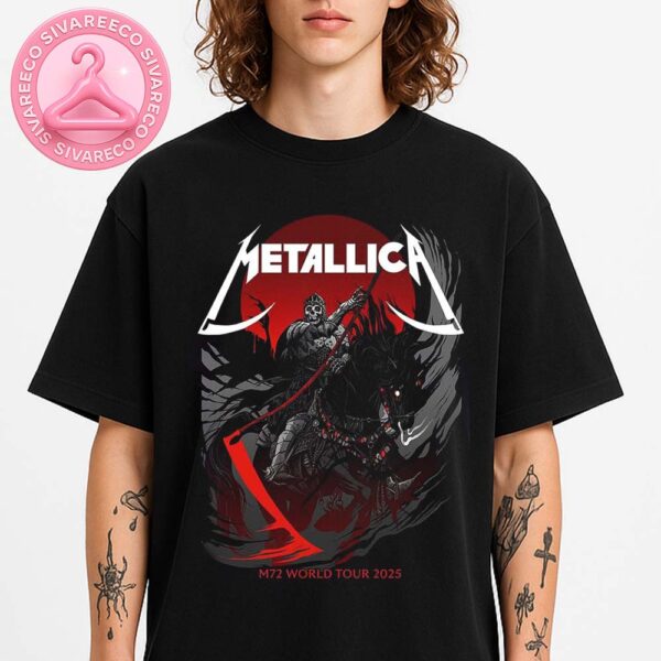 Metallica M72 Denver Pop-Up Shop Poster In Denver Colorado At Empower Field at Mile High On June 27 and 29 2025 Grim Reaper On Black Horse Artwork Unisex T-Shirt