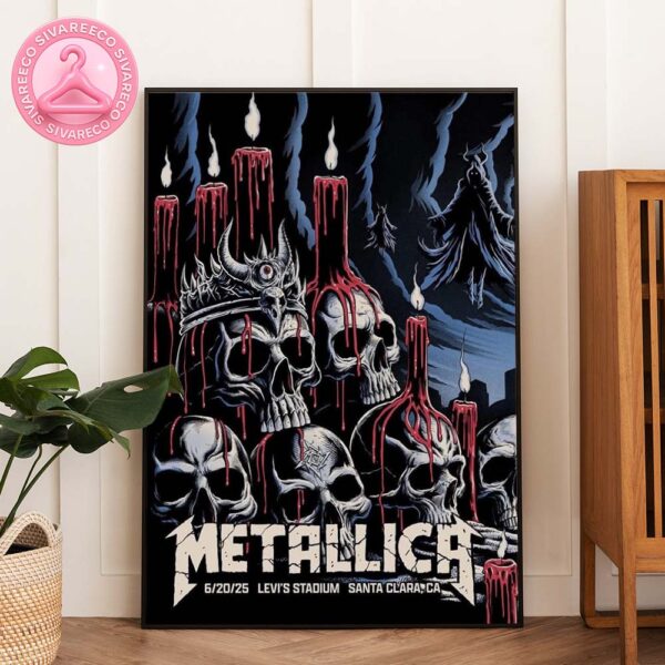 Metallica M72 Santa Clara Night 1 Venue Poster In Santa Clara California At Levi’s Stadium On June 20 2025 Skull Candle Artwork Home Decor Poster Canvas