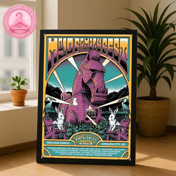 Mojo Family Fest At Red Mud Ranch In Oregon City OR On June 27 To 29 2025 Featuring Psychedelic Bunny Trojan Horse Illustration Home Decor Poster Canvas