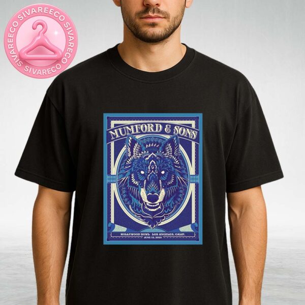 Mumford And Sons At Hollywood Bowl In Los Angeles CA On June 12 2025 – Ornate Blue Wolf Artwork Unisex T-Shirt