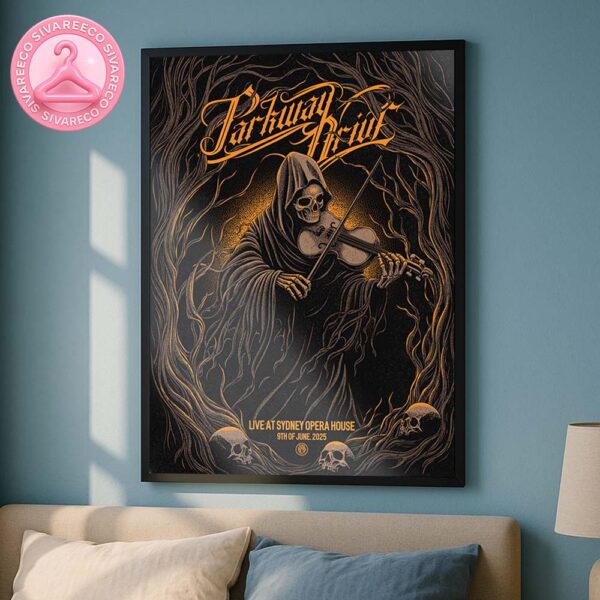 Parkway Drive Concert Poster For Sydney Australia At Sydney Opera House On June 9 2025 Grim Reaper Playing Violin With Skulls And Dark Forest Art Work Home Decor Poster Canvas