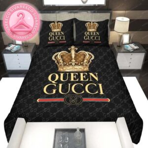 Queen Gucci Luxury Big Logo With Vintage Monogram Background Bedding Set