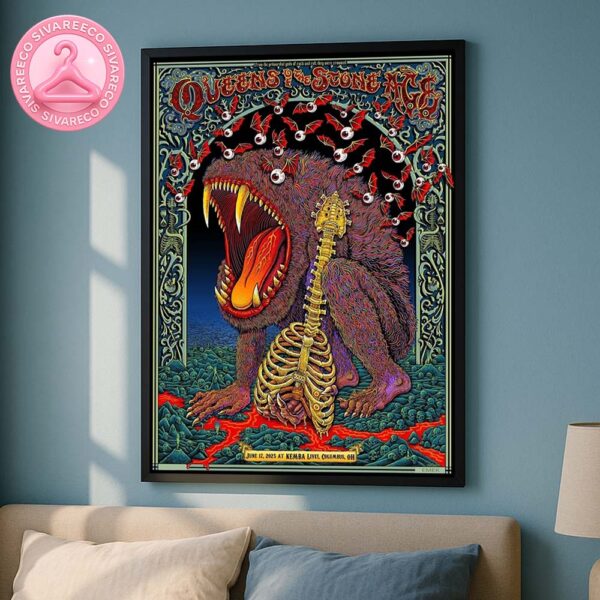 Queens of the Stone Age Live At Kemba Live In Columbus OH On June 17 2025 With Monster and Skeleton Guitar Art Home Decor Poster Canvas