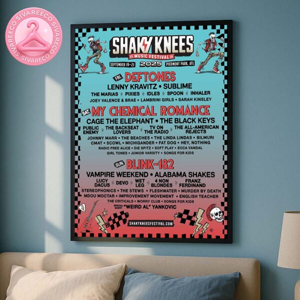 Shaky Knees Music Festival 2025 Poster At Piedmont Park In Atlanta Georgia On September 19 To 21 Featuring Blink 182 My Chemical Romance And Deftones Home Decor Poster Canvas