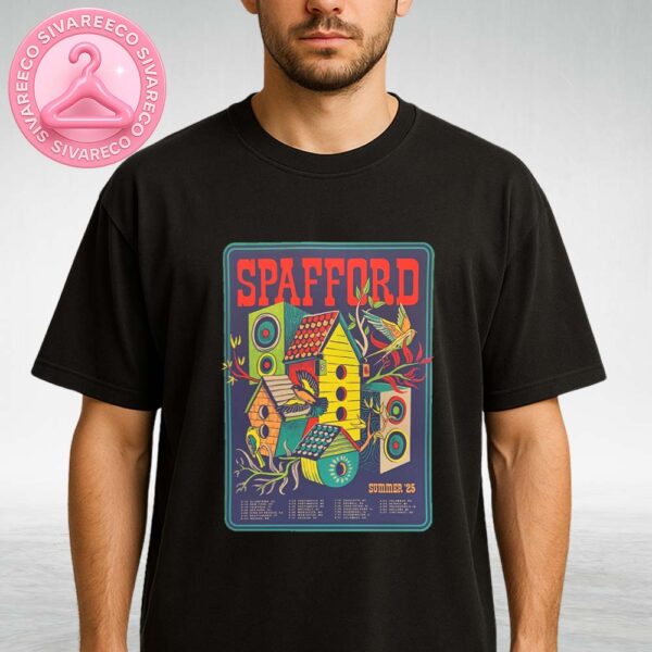Spafford Summer 2025 Tour List Poster At Multiple Venues In USA – Colorful Birdhouses Artwork Unisex T-Shirt