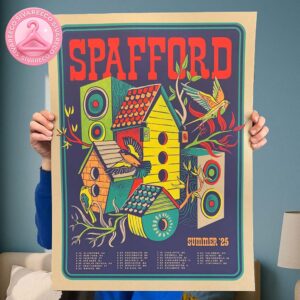 Spafford Summer 2025 Tour List Poster With Colorful Birdhouse Artwork Across Multiple US Cities Home Decor Poster Canvas