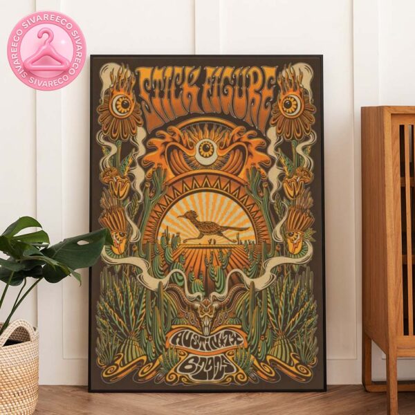 Stick Figure Psychedelic Poster For Austin TX Show On June 29 2025 With Roadrunner And Desert Art Home Decor Poster Canvas