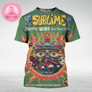 Sublime Live Show Poster At Red Rocks Amphitheatre In Morrison CO On April 18 2025 Featuring Psychedelic Comic Mushroom Sun And Alien Artwork All Over Print Shirt