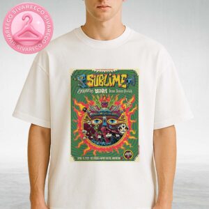 Sublime Live Show Poster At Red Rocks Amphitheatre In Morrison CO On April 18 2025 Featuring Psychedelic Comic Mushroom Sun And Alien Artwork Unisex T-Shirt