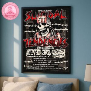 Suicidal Tendencies Live Tour 2025 Poster For USA Tour Grunge Punk Style Skeleton Wearing ST Cap With Barbed Wire Background Art Work Home Decor Poster Canvas