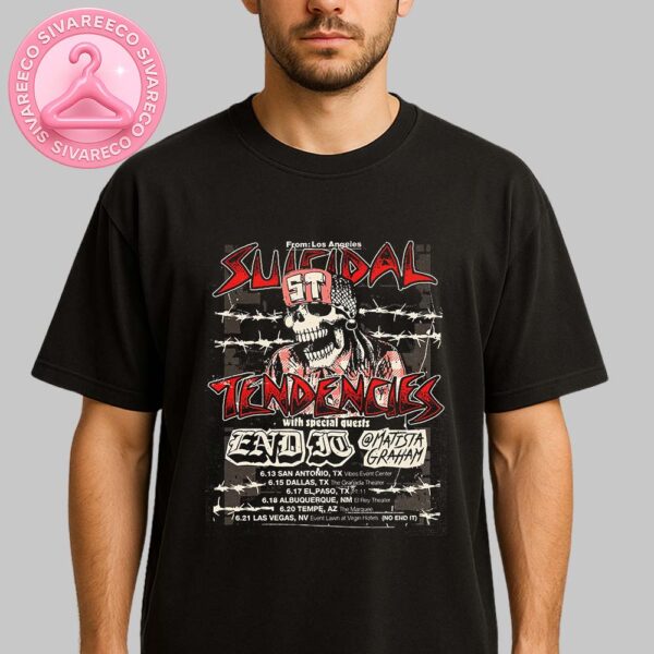 Suicidal Tendencies Live Tour 2025 Poster For USA Tour Grunge Punk Style Skeleton Wearing ST Cap With Barbed Wire Background Art Work Unisex T-Shirt
