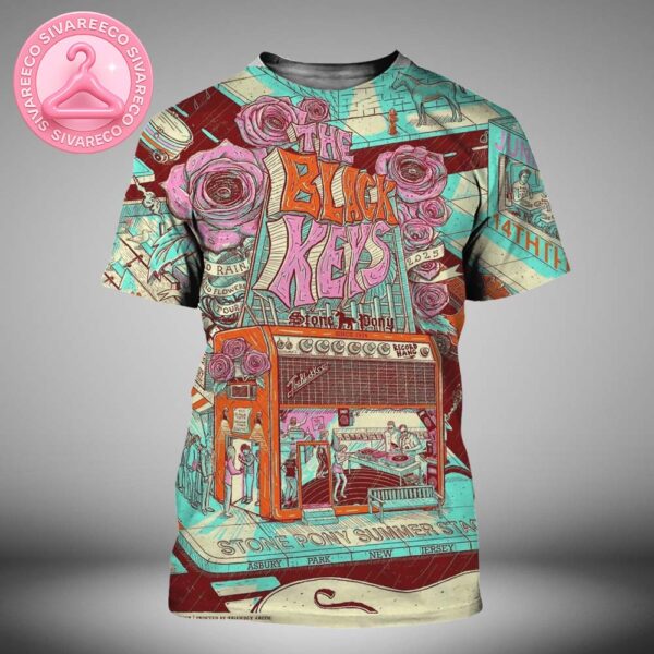 The Black Keys Poster At Stone Pony Summer Stage In Asbury Park New Jersey On June 14 2025 With Psychedelic Roses And Venue Illustration All Over Print Shirt