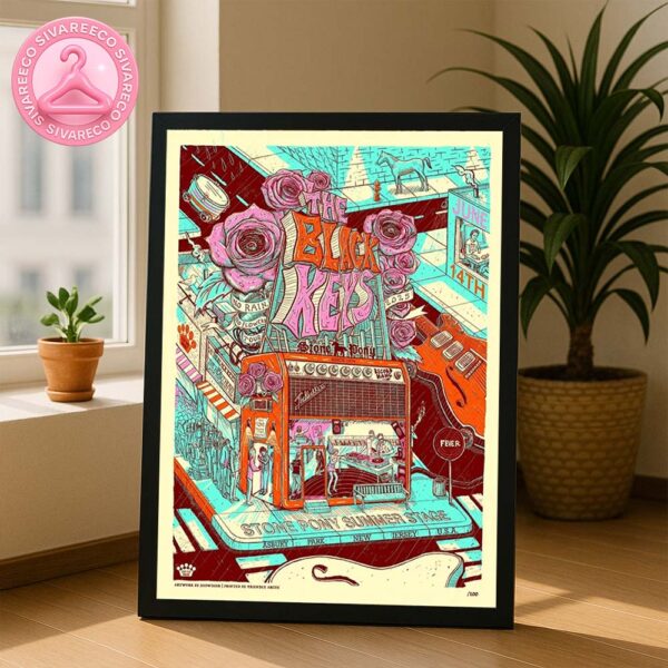 The Black Keys Poster At Stone Pony Summer Stage In Asbury Park New Jersey On June 14 2025 With Psychedelic Roses And Venue Illustration Home Decor Poster Canvas