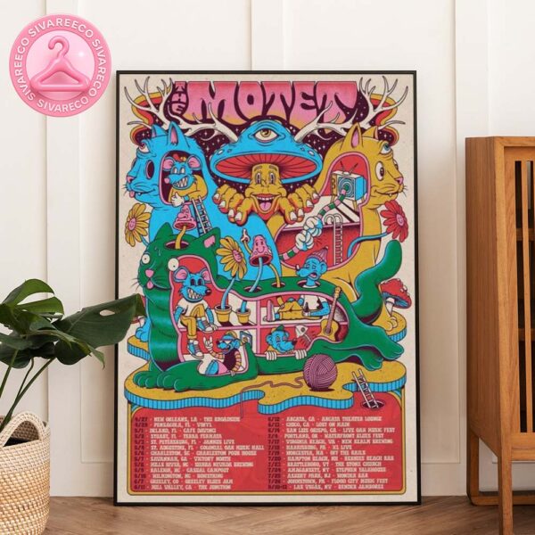 The Motet Tour Poster For Summer 2025 At Multiple Cities In The US With Psychedelic Cartoon Artwork Home Decor Poster Canvas