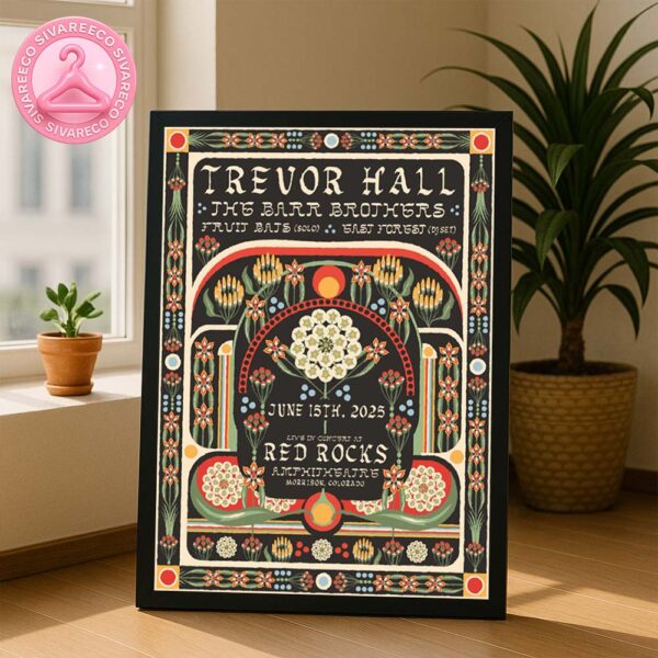 Trevor Hall Music Show Poster In Morrison CO Red Rocks Amphitheatre June 15 2025 Folk Art Floral Artwork Home Decor Poster Canvas