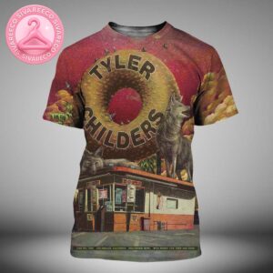 Tyler Childers Music Show Poster For Los Angeles California At Hollywood Bowl On June 10 2025 Giant Donut And Wolves Art Work All Over Print Shirt