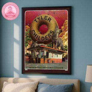 Tyler Childers Music Show Poster For Los Angeles California At Hollywood Bowl On June 10 2025 Giant Donut And Wolves Art Work Home Decor Poster Canvas