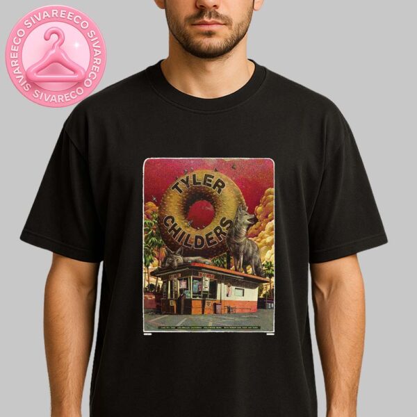 Tyler Childers Music Show Poster For Los Angeles California At Hollywood Bowl On June 10 2025 Giant Donut And Wolves Art Work Unisex T-Shirt