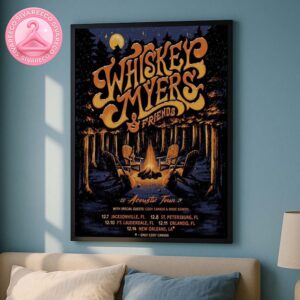 Whiskey Myers And Friends Acoustic Tour 2024 Poster For USA Tour Campfire Scene In Forest With Empty Chairs Under Starry Night Art Work Home Decor Poster Canvas