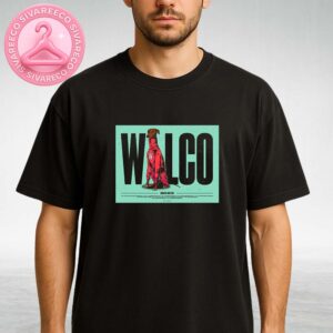 Wilco European Tour 2025 Poster With Dog In Red Tracksuit Standing In Front Of Bold Black Letters On Green Background Unisex T-Shirt