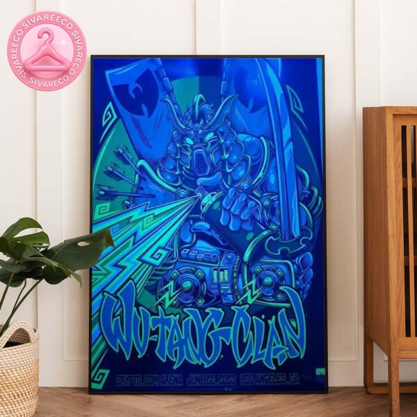 Wu Tang Clan Live Show Poster At Crypto Dot Com Arena In Los Angeles CA On June 22 2025 Featuring Blue Samurai Warrior Shooting Lightning Home Decor Poster Canvas