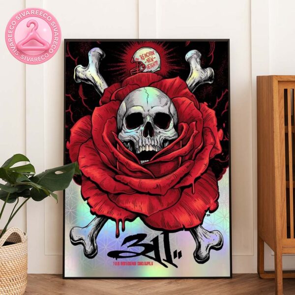 311 Tour Poster Red Rose Skull And Bones Design At River’s Edge Park In Council Bluffs Iowa Reaching New Heights Artwork 2025 Home Decor Poster Canvas