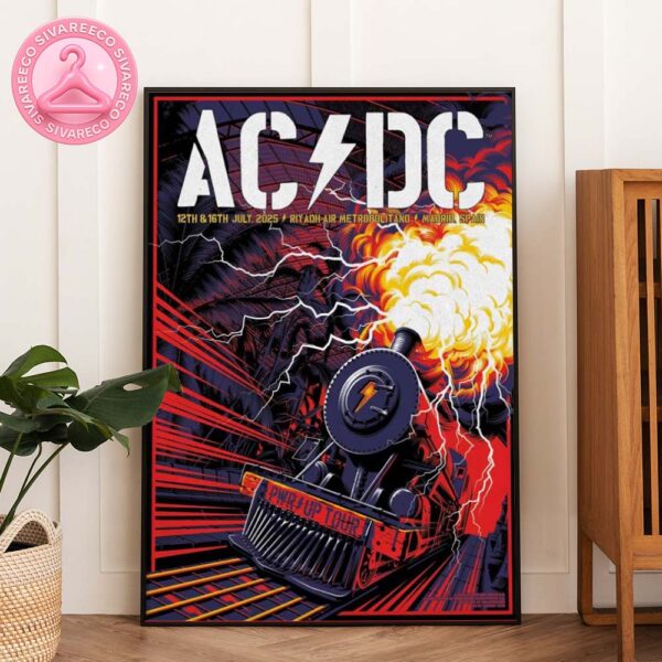 ACDC Tour Poster Power Up Train Artwork at Cívitas Metropolitano in Madrid Spain July 12 And 16 2025 Home Decor Poster Canvas