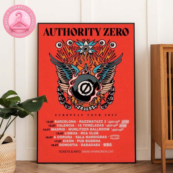 Authority Zero European Tour 2025 Concert Poster At Sala Mardi Gras In A Coruna Spain With Explosive Artwork Home Decor Poster Canvas
