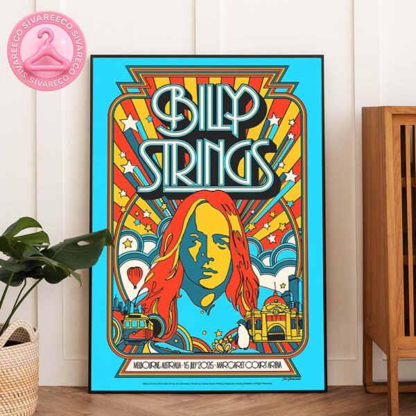 Billy Strings Live Poster At Margaret Court Arena In Melbourne Australia On July 15 2025 – Psychedelic Portrait Artwork Home Decor Poster Canvas