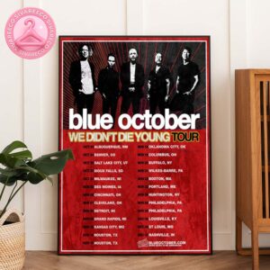 Blue October Tour Poster Red and Black Grunge Print at The Fillmore in Philadelphia Pennsylvania We Didnt Die Young Tour 2025 Home Decor Poster Canvas