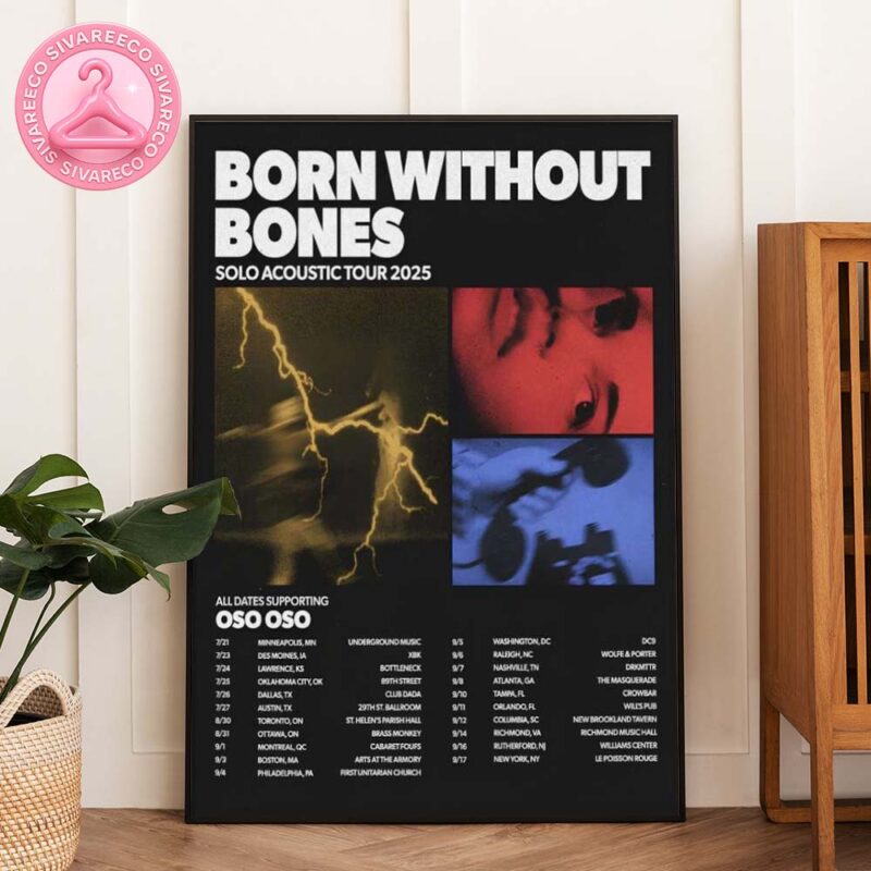 Born Without Bones Solo Acoustic Tour Poster At Multiple Cities In USA On July To September 2025 Lightning And Portrait Artwork Home Decor Poster Canvas