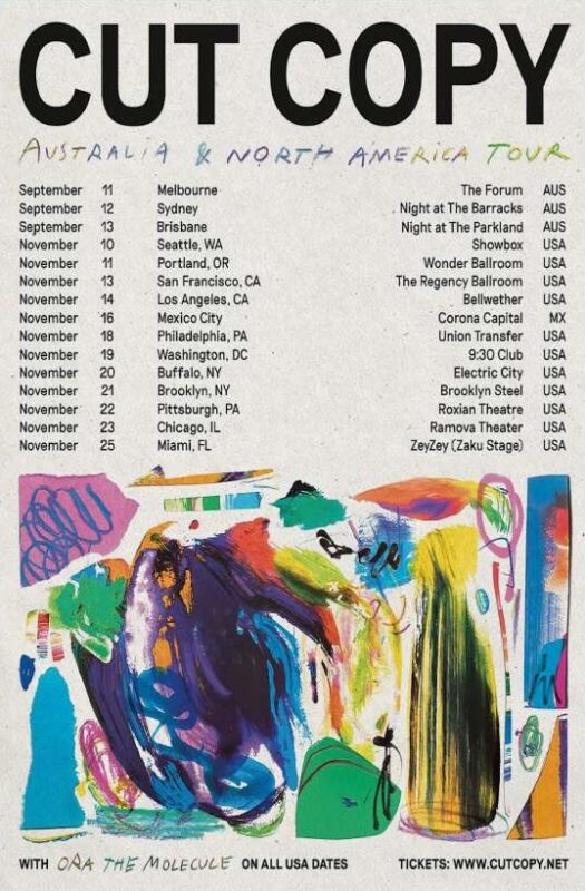 Cut Copy Australia And North America Tour Poster 2025 Featuring Colorful Abstract Artwork With Full City Date Lineup
