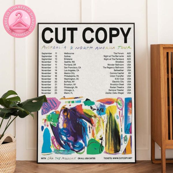 Cut Copy Australia And North America Tour Poster 2025 Featuring Colorful Abstract Artwork With Full City Date Lineup Home Decor Poster Canvas