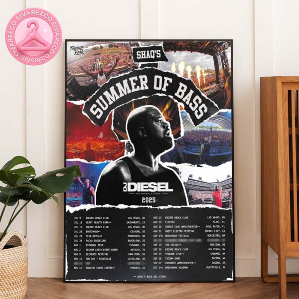 DJ Diesel Summer Of Bass Tour 2025 Poster With Shaquille O’Neal Performing Live Worldwide Featuring Collage Festival Artwork Home Decor Poster Canvas