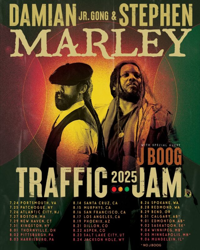 Damian Marley & Stephen Marley Traffic Jam Tour Poster 2025 – Reggae Legends Live With J Boog Artwork