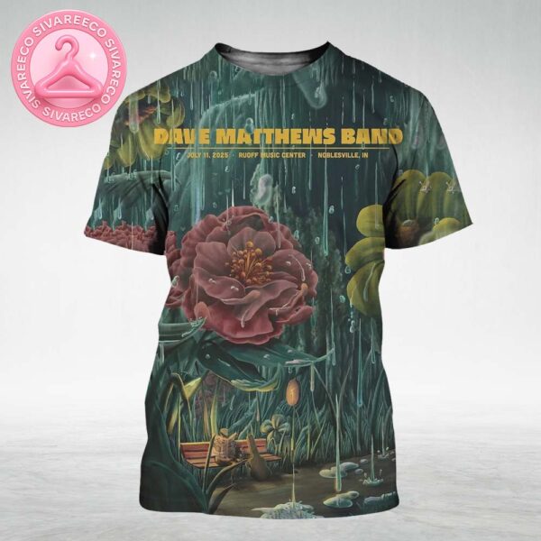 Dave Matthews Band Illustrated Tour Poster At Ruoff Music Center In Noblesville Indiana On July 11 2025 With Rainy Garden Artwork All Over Print Shirt