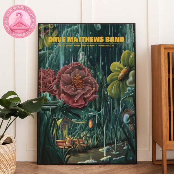 Dave Matthews Band Illustrated Tour Poster At Ruoff Music Center In Noblesville Indiana On July 11 2025 With Rainy Garden Artwork Home Decor Poster Canvas