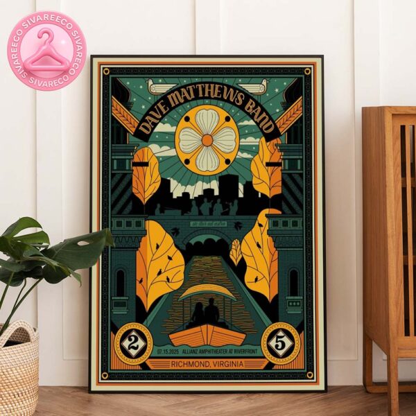 Dave Matthews Band Poster Show For Allianz Amphitheater At Riverfront In Richmond Virginia On July 15 2025 Home Decor Poster Canvas