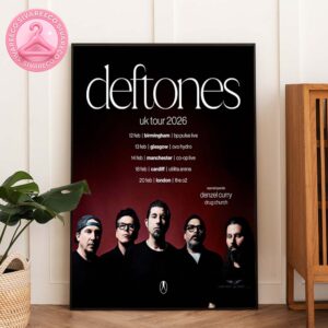 Deftones UK Arena Tour Poster Featuring Full Band Portrait And Minimalist Black Red Gradient Design For February 2026 Shows Home Decor Poster Canvas