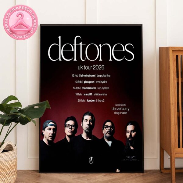 Deftones UK Arena Tour Poster Featuring Full Band Portrait And Minimalist Black Red Gradient Design For February 2026 Shows Home Decor Poster Canvas