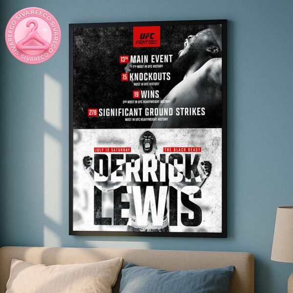 Derrick Lewis UFC Fight Night Poster On July 12 Featuring The Black Beast With Knockout And Win Record Stats Home Decor Poster Canvas