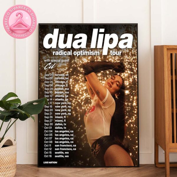 Dua Lipa Radical Optimism Tour Poster Featuring Sparkling Glamour Portrait For 2024 North America Shows With Special Guest CIL Home Decor Poster Canvas