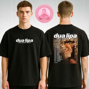 Dua Lipa Radical Optimism Tour Poster Featuring Sparkling Glamour Portrait For 2024 North America Shows With Special Guest CIL Two Sides Unisex T-Shirt