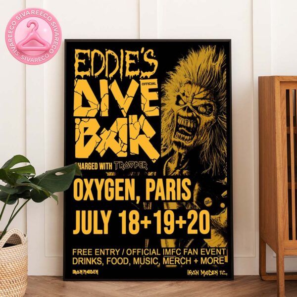 Eddie’s Dive Bar Iron Maiden Fan Event Poster At Oxygen In Paris On July 18–20 2025 Home Decor Poster Canvas