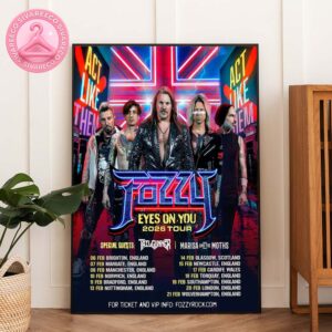 Fozzy Eyes On You 2026 Tour Poster With Neon UK Flag Artwork Featuring Tour Dates In England Scotland And Wales Music Collectible Wall Art Home Decor Poster Canvas