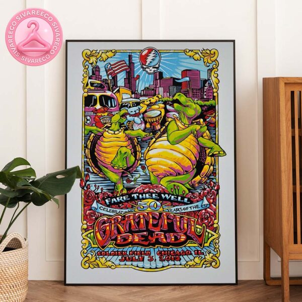 Grateful Dead 50th Anniversary Concert Poster At Soldier Field In Chicago IL On July 3 2015 With Dancing Turtles Artwork Home Decor Poster Canvas