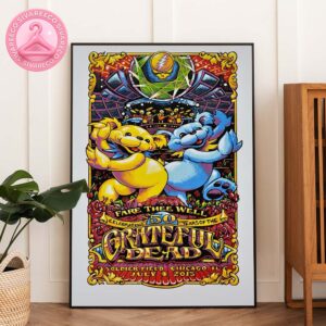 Grateful Dead 50th Anniversary Concert Poster At Soldier Field In Chicago IL On July 4 2015 With Dancing Bears And Psychedelic Stage Artwork Home Decor Poster Canvas