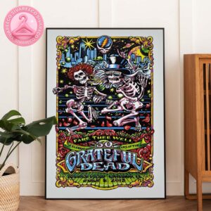 Grateful Dead 50th Anniversary Concert Poster At Soldier Field In Chicago IL On July 5 2015 With Dancing Skeletons And Psychedelic Skyline Artwork Home Decor Poster Canvas