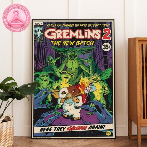 Gremlins 2 The New Batch Comic Style Poster Featuring Gizmo With Fire And Mutant Horde Retro 1990 Tribute Art Home Decor Poster Canvas